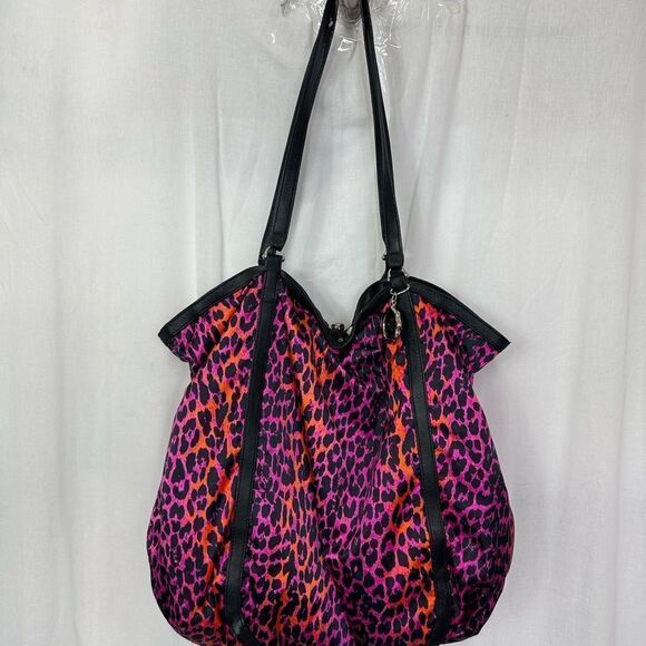 Henri Bendel NY Pink Leopard Print Softshell Satin Satchel Tote Shoulder Bag - Picture 4 of 17